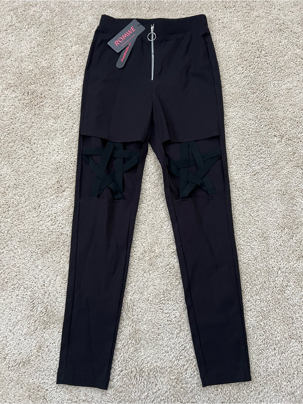 ROMWE NWT Black Cutout Leggings High Rise Women’s Small Goth Grunge